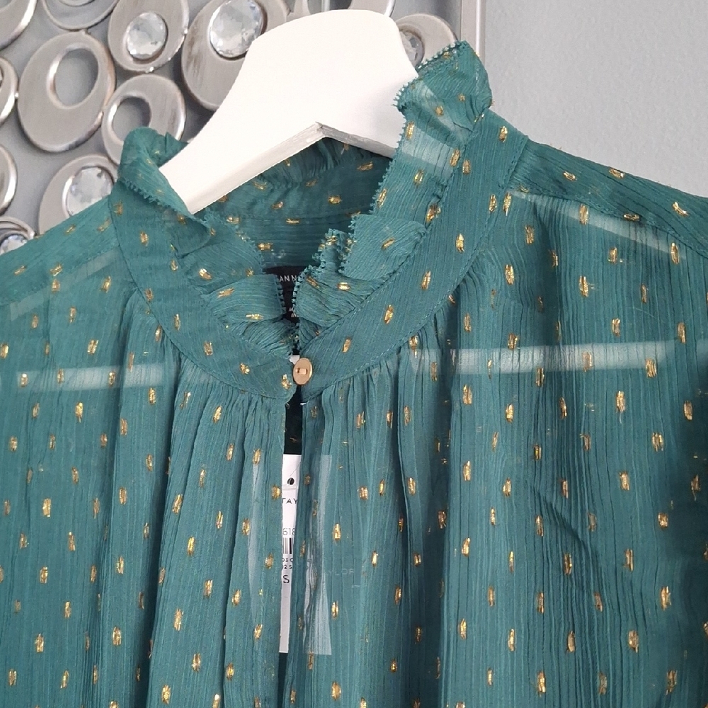 Ann Taylor Green Blouse with Gold Accents